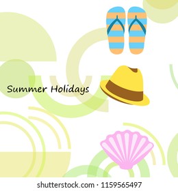 summer holiday hat flip flops seashell vector background