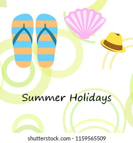 summer holiday hat flip flops seashell vector background
