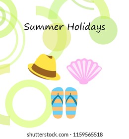 summer holiday hat flip flops seashell vector background