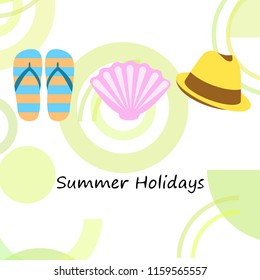 summer holiday hat flip flops seashell vector background