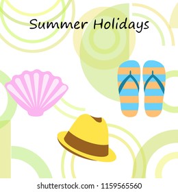 summer holiday hat flip flops seashell vector background