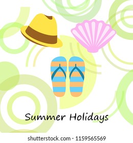 summer holiday hat flip flops seashell vector background