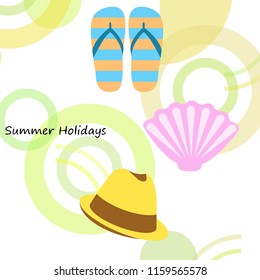 summer holiday hat flip flops seashell vector background