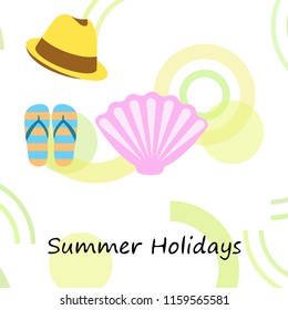 summer holiday hat flip flops seashell vector background