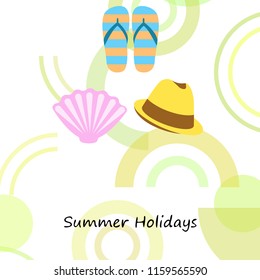 summer holiday hat flip flops seashell vector background