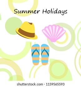 summer holiday hat flip flops seashell vector background