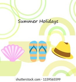 summer holiday hat flip flops seashell vector background