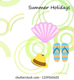 summer holiday hat flip flops seashell vector background