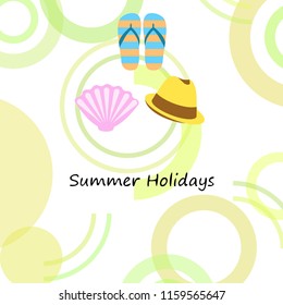 summer holiday hat flip flops seashell vector background