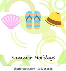 summer holiday hat flip flops seashell vector background