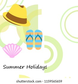 summer holiday hat flip flops seashell vector background