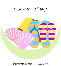 summer holiday hat flip flops seashell vector background