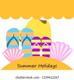 summer holiday hat flip flops seashell vector background