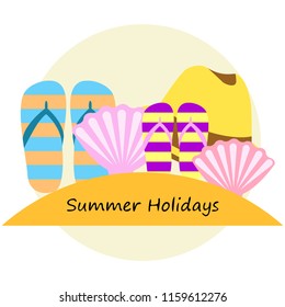 summer holiday hat flip flops seashell vector background