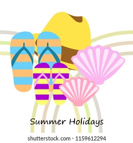 summer holiday hat flip flops seashell vector background