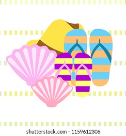 summer holiday hat flip flops seashell vector background