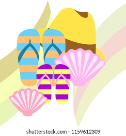 summer holiday hat flip flops seashell vector background
