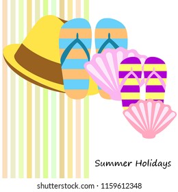 summer holiday hat flip flops seashell vector background