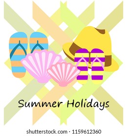 summer holiday hat flip flops seashell vector background