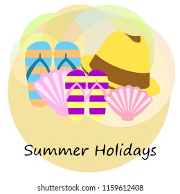 summer holiday hat flip flops seashell vector background