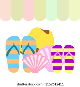 summer holiday hat flip flops seashell vector background