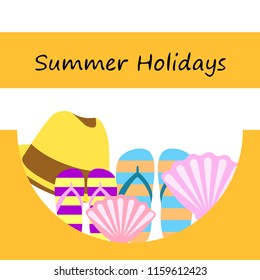 summer holiday hat flip flops seashell vector background