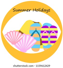 summer holiday hat flip flops seashell vector background