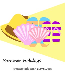 summer holiday hat flip flops seashell vector background