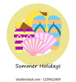 summer holiday hat flip flops seashell vector background