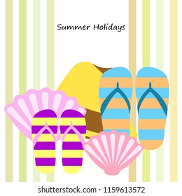 summer holiday hat flip flops seashell vector background