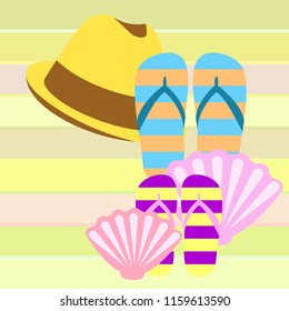 summer holiday hat flip flops seashell vector background