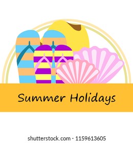 summer holiday hat flip flops seashell vector background