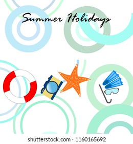 summer holiday hat flip flops seashell vector background