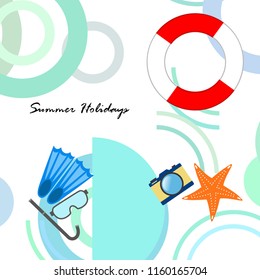 summer holiday hat flip flops seashell vector background