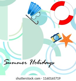 summer holiday hat flip flops seashell vector background