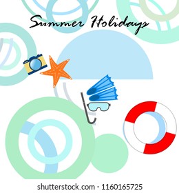 summer holiday hat flip flops seashell vector background