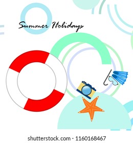 summer holiday hat flip flops seashell vector background