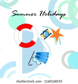 summer holiday hat flip flops seashell vector background