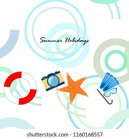 summer holiday hat flip flops seashell vector background
