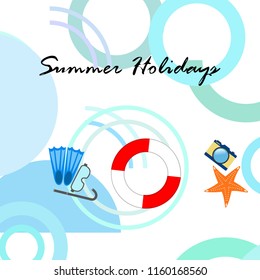 summer holiday hat flip flops seashell vector background