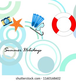 summer holiday hat flip flops seashell vector background