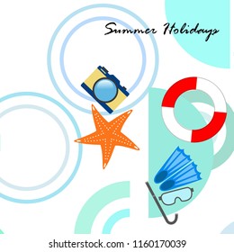 summer holiday hat flip flops seashell vector background