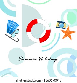 summer holiday hat flip flops seashell vector background