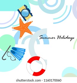 summer holiday hat flip flops seashell vector background