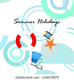 summer holiday hat flip flops seashell vector background