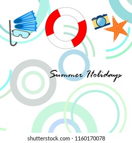 summer holiday hat flip flops seashell vector background