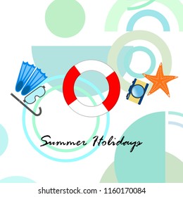summer holiday hat flip flops seashell vector background