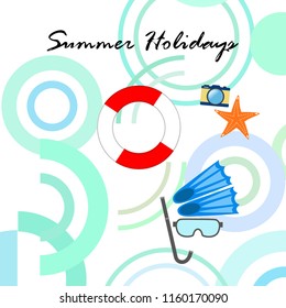 summer holiday hat flip flops seashell vector background