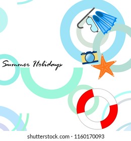 summer holiday hat flip flops seashell vector background