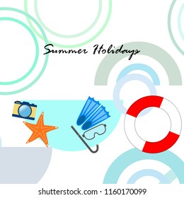summer holiday hat flip flops seashell vector background